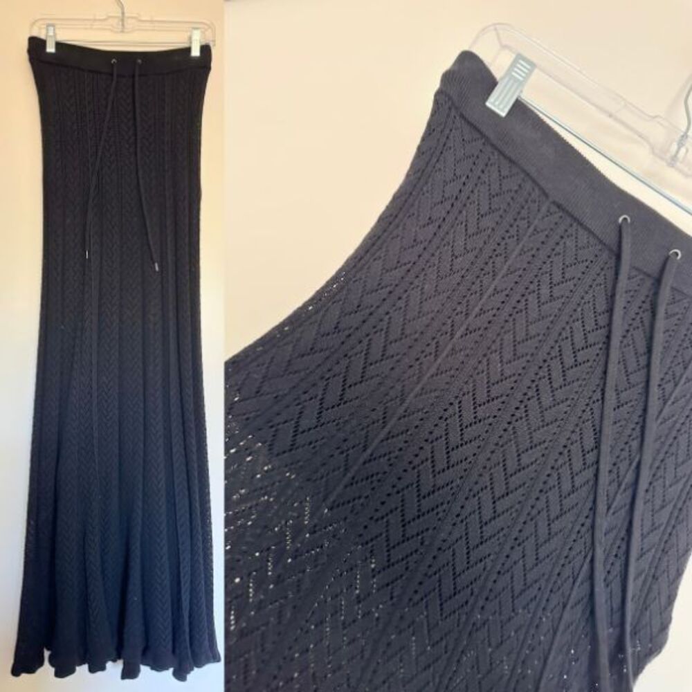 L.A.M.B. Gwen Stefani Cotton Maxi Skirt Black Drawstring Pleat Y2k Women's XS